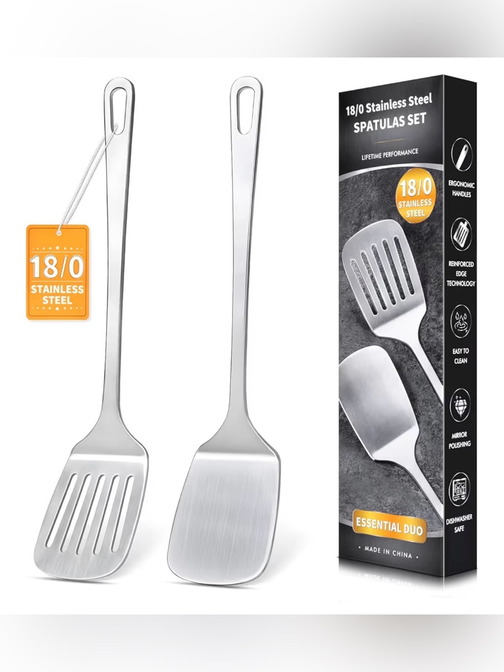 18/0 Stainless Steel Spatula Set - Silver Essential Duo
